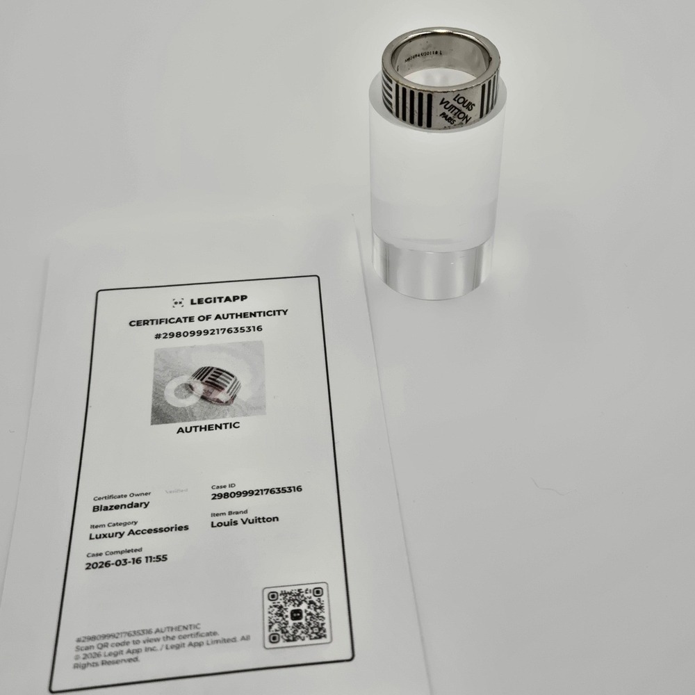 Louis Vuitton Damier Black Silver Tone Ring M62494 US0118 Size 9.5 Mens Band - Picture 2 of 10